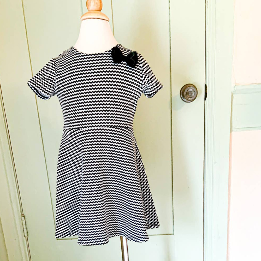 Healthtex® Black & White Knit Dress with Satin Bow – Size 4T